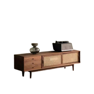 Meuble TV pour le salon au design moderne en bois de teck et rotin équipé de tiroirs de style classique - Product Image 4
