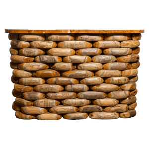 Mesa de Centro de Diseño Rústico Moderno con Apilamiento de Piedras, Muebles para Sala de Estar, Madera de Teca Hecha a Mano Única, ARTERRA Premium - Product Image 2