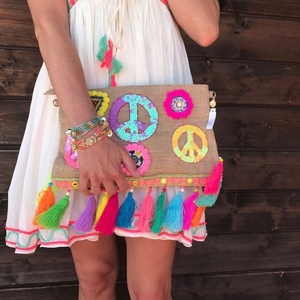 Bolso de mano colorido con borlas, Pompón, cadena brillante, para playa, novedad - Product Image 1