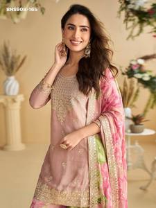 Proveedor de Kurta y Dupatta Plazzo de Seda Chinon de Primera Calidad con Bordado de Hilo-Zari-Secuencia-Cordón, Nuevo Lanzamiento, de Surat - Product Image 5