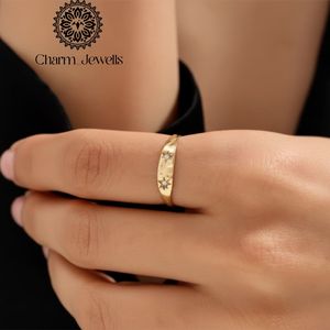 Charm Jewells Women's Gold Plated Silver Moissanite <b>Flower</b> Engagement Ring Classic Design - Product Image 2