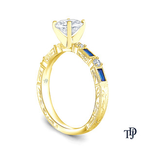 14K Solid Gold Luxury Vintage Milgrain Style Blue Sapphire Lab Grown Centre <b>Diamond</b> Engagement <b>Ring</b> OEM Wholesale - Product Image 5