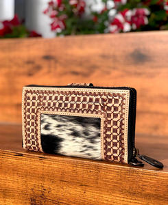 Cartera de cuero Western Hair On Hide & Tooled Cartera de cuero genuino de alta calidad Premium Cartera de mujer de cuero de vaca personalizada - Product Image 5