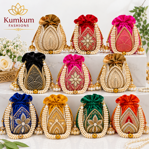 Lotus Potli Drawstring <b>Bag</b> Wedding Return <b>Gift</b> Ethnic Indian Handmade Bridal Purse Engagement Diwali Ramadan Festive Favors - Product Image 3