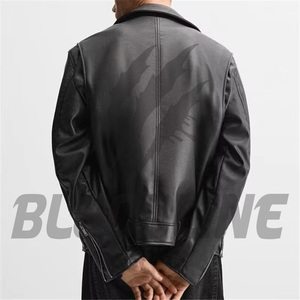 Chaqueta de Motociclista de Cuero PU Negra para Hombre, Cuello Camisero, Cierre de Cremallera, Corte Regular, para Otoño - Product Image 5