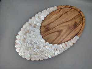 Plateau de service en bois fait main avec perles, plateau ovale pour bonbons et desserts, plateau décoratif pour la présentation des aliments, pour la maison et les restaurants - Product Image 2