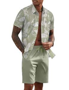 Ensemble chemise et short pour homme, style col, 2 pièces, mode été, t-shirts en coton surdimensionnés, shorts cargo, tenues - Product Image 2