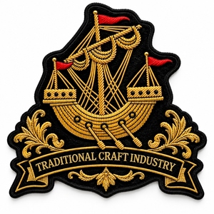 Patch brodé de luxe personnalisé en or massif, motif nautique fait main, applique brodée haut de gamme, fabricant - Product Image 2