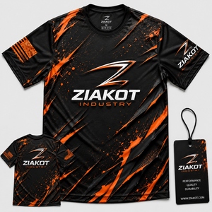Camiseta Deportiva Negra y Naranja Personalizada para Hombre, Nuevo Diseño de la Industria ZIAKOT - Product Image 1