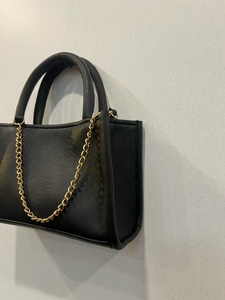 Black PU Handled Shopping <b>Bag</b> With Gold Chain Strap <b>Medium</b> <b>Size</b> Daily Use - Product Image 2