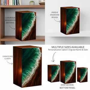 Urna Funeraria de Madera con Resina de Olas Oceánicas, Caja Conmemorativa Esmeralda del Mar - Product Image 3