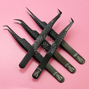 Pinzas aislantes de volumen de pestañas duraderas de acero inoxidable profesionales, puntas de precisión de belleza con extensiones de pestañas con agarre de diamante - Product Image 1