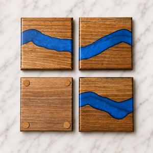 Handmade <b>Epoxy</b> Resin and Wood Coaster Set Beverage Coasters Modern Square 350mm Diameter 5mm Thick MN EXPORTS Home Decor Gift - Product Image 6