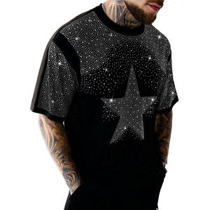 Camiseta de Fútbol Americano con Diseño de Estrella de Diamantes de Imitación de Calidad Premium, Estilo Urbano Oversize, Algodón, con Cristales, Moda OEM USA - Product Image 2