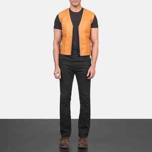 Chaleco de Cuero Marrón con Cuello en V, Prenda Exterior Informal Transpirable para Invierno, Servicio OEM Disponible, Chaleco de Cuero para Hombre - Product Image 5
