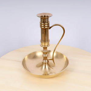 Porte-bougie vintage en laiton élégant avec poignée, support de bougie conique en laiton, bougeoir décoratif à main - Product Image 5