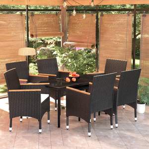 Set da pranzo da Patio nero in 7 pezzi con cuscini per intrattenere all'aperto - Product Image 1