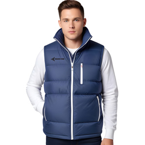 DAIZEN STAR Men's Navy Stand Collar Puffer Vest Zipper Closure Windproof Casual Winter Outerwear Solid Color Polyester Wadding - Product Image 4
