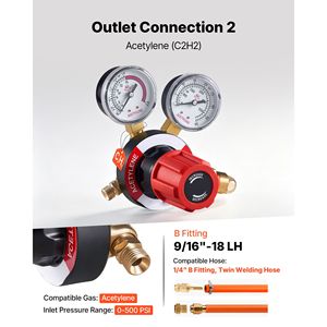 Ensemble de régulateurs oxygène-acétylène 0-4000 PSI et 0-500 PSI avec manomètres de soudage, entrée CGA 540/CGA 510 en acier - Product Image 4