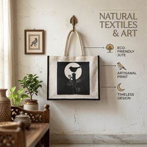 Bolsa de Mano Ecológica con Logotipo Personalizado, Asa Larga, Cierre de Cremallera, Tamaño Mediano, Estampado de Pájaros en Blanco y Negro, Reutilizable para Compras - Product Image 5