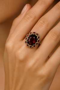 Bague en argent sterling avec grenat rouge de style victorien, certifiée IGI, bijoux de luxe pour mariage, fête, fiançailles - Product Image 2