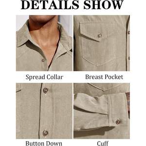 2025 hommes décontracté travail Western Shacket à manches longues boutonné en daim chemise veste avec coupe régulière - Product Image 3