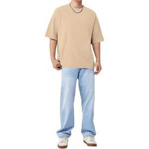 T-shirt ample à col montant épais et lourd, coupe boxy, fabriqué au Pakistan, pour homme, luxe, 100% coton épais - Product Image 5