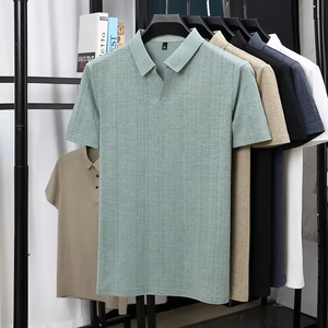 เสื้อโปโลผ้าลินินผสม คอวี แขนสั้น กันยับ สวมใส่สบาย เสื้อโปโลผู้ชายเนื้อผ้ามีเท็กซ์เจอร์ คุณภาพพรีเมียม - Product Image 3