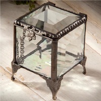 Boîte à bijoux rectangulaire en verre de style européen avec garniture en laiton doré, couvercle à charnière, étui de présentation, organisateur élégant pour la décoration de la maison, cadeau