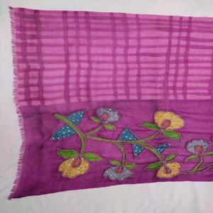 Châle de créateur 100 % laine mérinos, imprimé à la main, brodé, long, léger, antibactérien, coupe-vent, séchage rapide, extensible dans quatre directions - Product Image 1