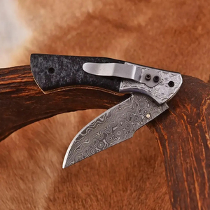 Cuchillo de Bolsillo Burraq Hecho a Mano con Acero de Damasco, Mango de Madera y Funda de Cuero para Regalos y Uso en Exteriores, OEM Disponible - Product Image 2