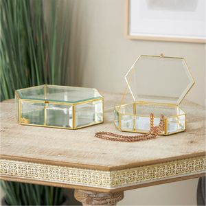 Boîte à bijoux en verre hexagonal or rose |   Terrarium en verre géométrique, récipient décoratif, organisateur de souvenirs pour mariage et décoration intérieure - Product Image 2