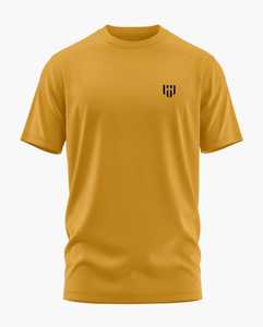 T-shirt à manches courtes jaune moutarde pour homme, col rond, avec logo imprimé sur le devant, en jersey de coton, coupe décontractée, fabriqué au Pakistan - Product Image 1