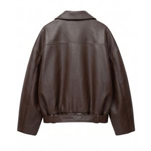Custom High Quality Lambskin <b>Leather</b> <b>Jacket</b> Comfortable Dropped Long Sleeves Turn Down Collar <b>Plus</b> <b>Size</b> Belted Women Coats - Product Image 2