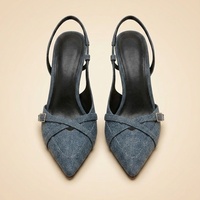 Chaussures de soirée à talons aiguilles en denim bleu pour femme, personnalisées OEM/ODM, à bout pointu, avec bride croisée et boucle, pour usine B2B