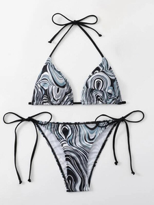Traje de Baño de Alta Calidad para Mujer, Bikini Sublimado Personalizado, Sujetador con Cordón Ajustable, Traje de Baño de Color Sólido con Bordado - Product Image 1
