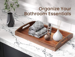 Acacia Wood Set of 2 Serving Tray with Handles,Large & Small Food Serving Trays for Coffee Table, Kitchen Counter, <b>Breakfast</b> - Product Image 4