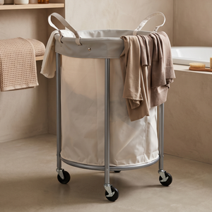 Minimalist Steel Laundry <b>Hamper</b> With Wheels Removable Liner <b>Large</b> Capacity Household Use - Product Image 1