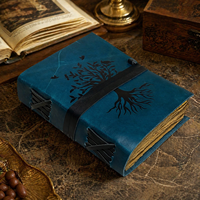 YENİ DÖNEM Vintage Deri Kelt Hayat Ağacı Kabartmalı Sert Kapaklı Defter 100 Yaprak Kalemle Çalışılabilen Kenar Ahşapsız Hediyelik Mavi El Yapımı