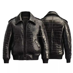 Veste en cuir de crocodile noir fait à la main pour hommes | Vêtements d'extérieur en cuir véritable de luxe | OEM personnalisé ODM disponible - Product Image 4