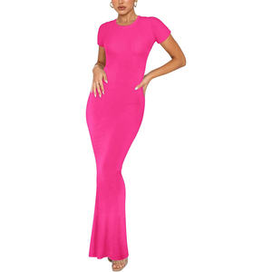 Vestido Maxi de Verano para Mujer 2026, Manga Corta, Cuello Redondo, Tejido Acanalado, Estampado Informal, para Salir - Product Image 3