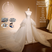 Robe de mariée sirène 2-en-1 sans bretelles en satin simple avec jupon en tulle détachable, grande taille, traîne chapelle, sur mesure, vente en gros