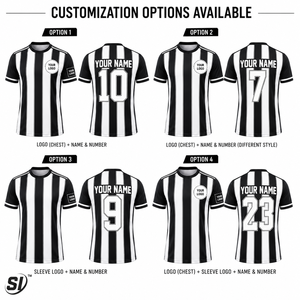 Camiseta de Fútbol Personalizada con Rayas Blancas y Negras, Sublimación, Nombre del Equipo, Número Impreso, Secado Rápido, Uniforme al por Mayor OEM - Product Image 5