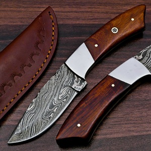 Cuchillo de caza de hoja fija de Damasco personalizado con mango de madera, cuchillo para exteriores, cuchillo de camping, suministro OEM, regalo para EE. UU. y la UE - Product Image 1