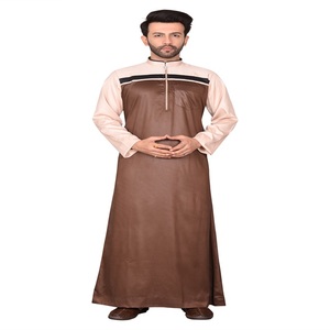 <b>Men's</b> Brown <b>Thobe</b> Long Sleeve Floor Length Modest Middle East Style Prayer Wear Polyester Regular Fit Hooded Solid Eid Ramadan - Product Image 3