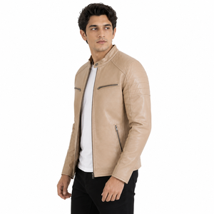 Veste en cuir décontractée pour homme avec coutures robustes, doublure douce, poches pratiques et finition soignée, idéale pour les matins et les soirées fraîches. - Product Image 3