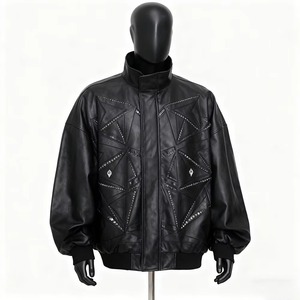 <b>Mens</b> <b>Leather</b> <b>Bomber</b> Jacket Rib Knit Collar Cuffs Lambskin Fashion Flight Jacket Soft Real <b>Leather</b> Streetwear Style Factory - Product Image 2