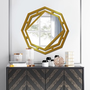 Modern design Hexagonal Mango Wood laser cut wall mirror available in customized size shape design for living room dining space - Product Image 4