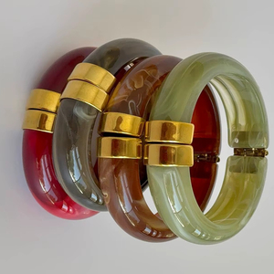 Pulsera de Cadena Cubana de Acero Inoxidable con Resina Epoxi de Color, Chapada en Oro, para Mujer, Estilo Clásico - Product Image 1