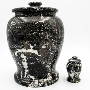 Urne funéraire en marbre brun foncé et noir pour cendres humaines adultes, pot en pierre naturelle polie, rustique, élégant, écologique, personnalisable - Product Image 1